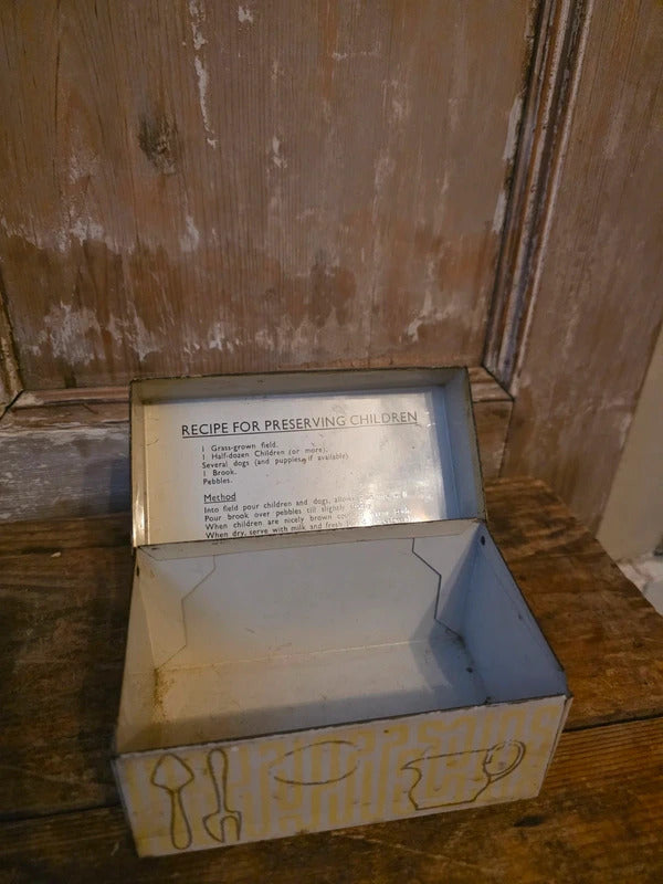 Vintage 1950s Novelty Metal Recipe Tin – Yellow