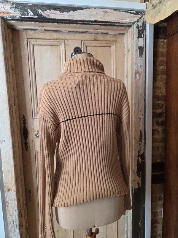 Vintage Tommy Hilfiger Ribbed Roll Neck Jumper – Camel – Oversized XL