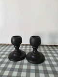 Vintage Hand Turned Wooden Candlesticks – Pair (Ebonised Wood)