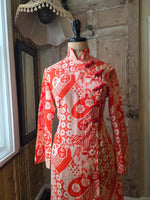 Load image into Gallery viewer, Vintage 1960s Handmade Red &amp; White Print Maxi Dress Uk12
