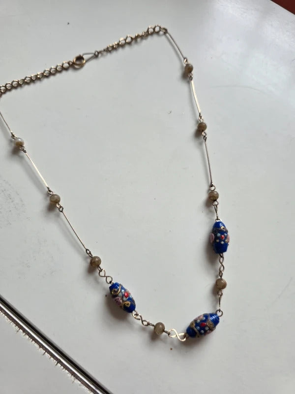 Vintage deco Wedding Cake Bead Necklace with Glass & Faux Pearl Detail