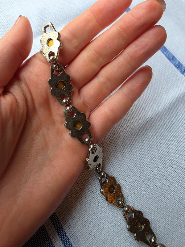 Vintage Blue Rhinestone Floral Bracelet – 1950s
