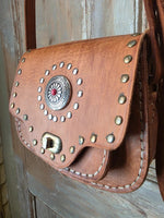 Load image into Gallery viewer, New Handmade Tan Leather Studded Shoulder Bag Boho Festival Crossbody Western Style
