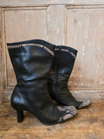 Load image into Gallery viewer, Vintage Y2K Western Style Real Leather Boots Faux Snakeskin Front by Caster UK8
