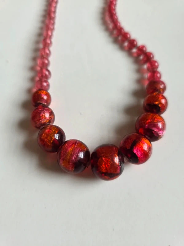 Vintage 1930s Czech Foil Back Handblown Glass Necklace – Graduated pink Beads