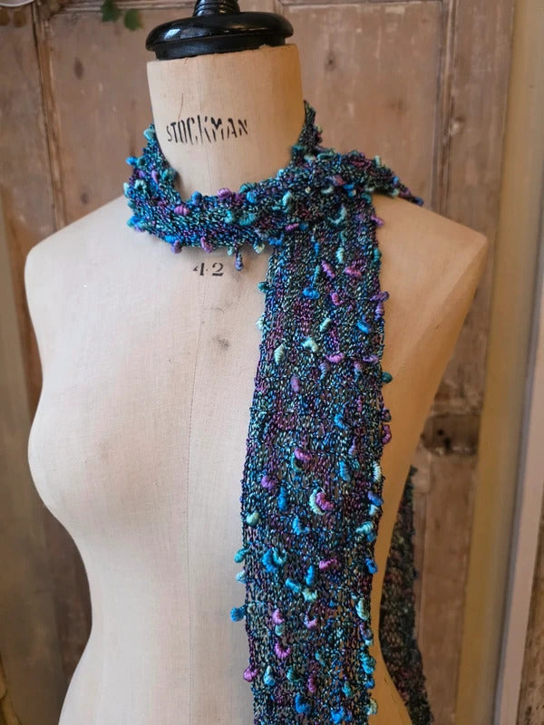 Vintage Y2K Ruffle Skinny Scarf | Crochet Knit Frilly Scarf | Boho Festival Accessory |