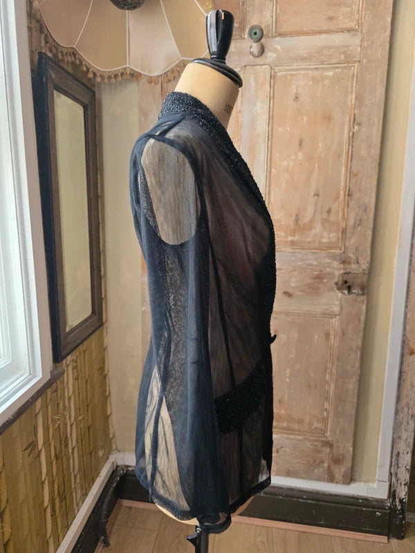 Nicole Farhi Vintage Beaded Sheer Blazer Black UK 12-14