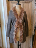 Vintage Y2K lambswool cardigan with sheepskin collar  Uk10