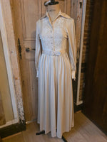 Load image into Gallery viewer, Vintage 1970s Cream Crochet Panel Maxi Dress with Belt UK10
