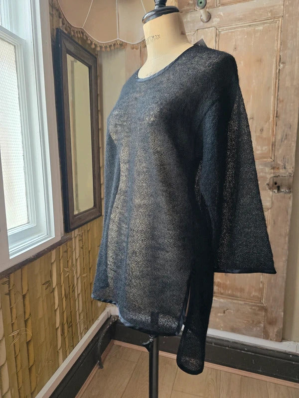 Vintage Black Italian Boucle Wool & Silk Sheer Jumper Large