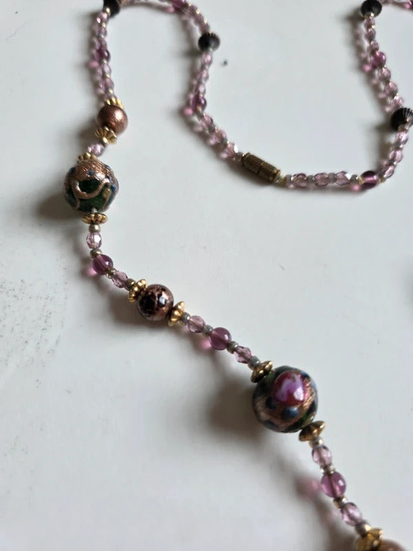 Vintage Venetian Lampwork Glass Bead Necklace – Murano Style, Handblown Art Glass
