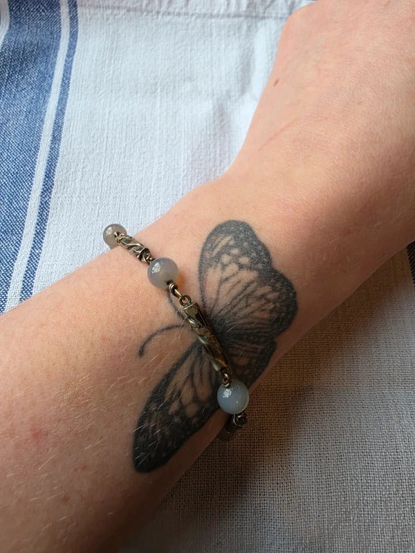 Vintage 1950s Swedish Sterling Silver Chalcedony Bracelet – Mid Century Scandinavian Jewellery