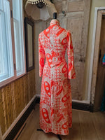 Load image into Gallery viewer, Vintage 1960s Handmade Red &amp; White Print Maxi Dress Uk12
