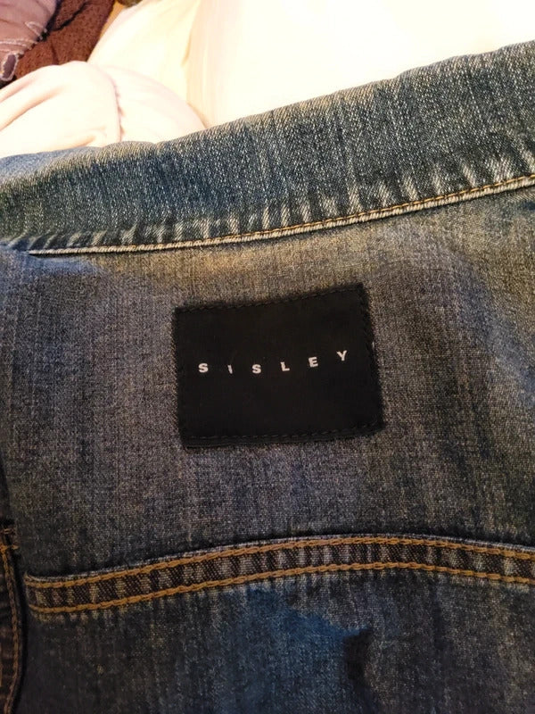 Vintage Y2K Sisley Denim Jacket Fitted Trucker Mid Wash Blue | UK8