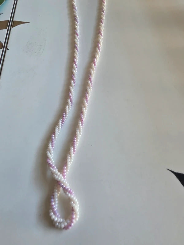 Vintage 1980s does 1950s Twisted Glass Seed Bead Necklace