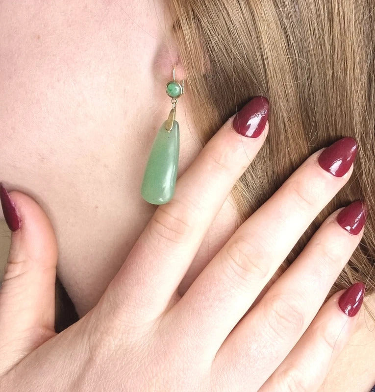 Antique Jade Earrings - Edwardian jewellery - 18ct gold