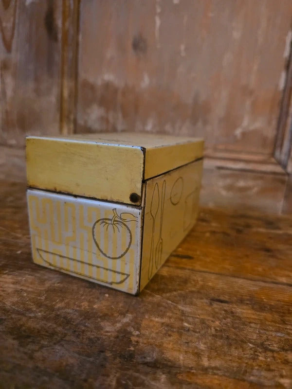 Vintage 1950s Novelty Metal Recipe Tin – Yellow