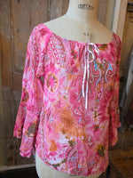 Load image into Gallery viewer, Original Y2K Italian Pink Paisley Tie-Dye Bell-Sleeve Blouse  UK 8/10
