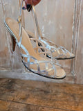 Vintage 60s Italian Silver Lamé Leather Sling Back Heels UK 4 Deadstock
