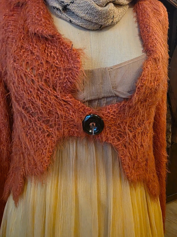 Vintage Y2K Orange Bolero-Style Cropped Crochet Cardigan – S/M