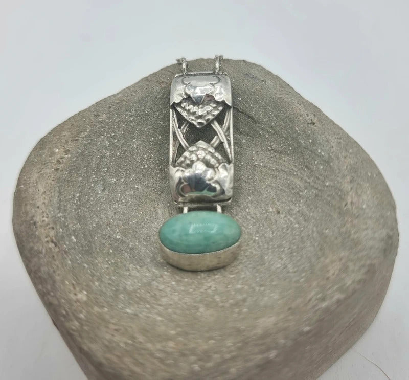 Art Nouveau Jewellery - Silver Necklace - Amazonite gemstone Pendant