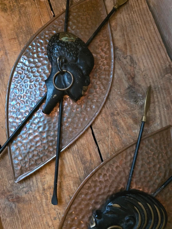RARE Vintage Pair Richard Rohac Wall Sculptures Bronze Brass Shield Spears Art Deco / Mid Century