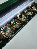 Vintage 1950s Gold-Tone Costume Bracelet with Green & Opaline Stones
