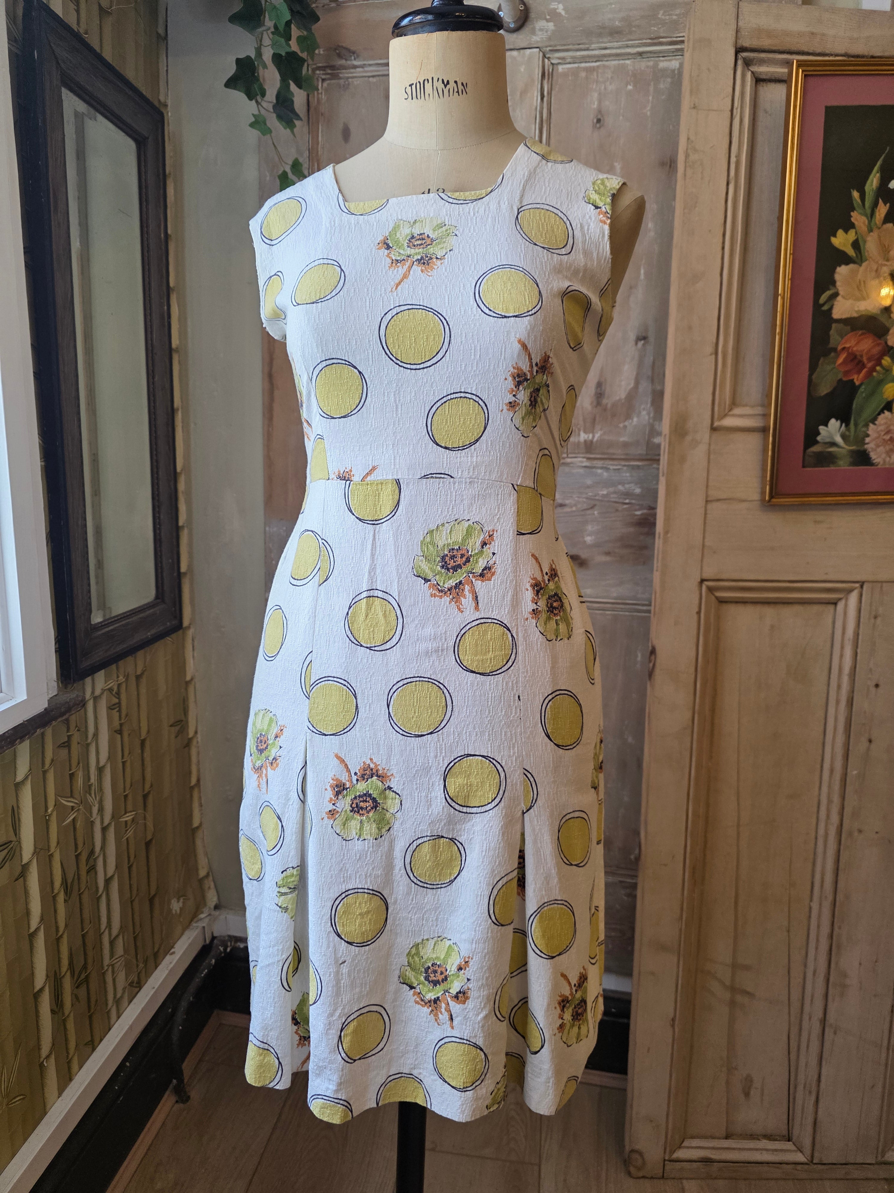 Vintage 1960s novelty butter yellow - Mod Cotton Wiggle Shift Dress