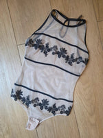 Load image into Gallery viewer, Y2K Intimissimi Sheer Mesh Bodysuit Floral Lace Halter Neck Lingerie Italian Coquette ~ Size S

