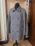 Tommy Hilfiger Wool Blend Coat – Grey Herringbone Double Breasted Jacket – Size L