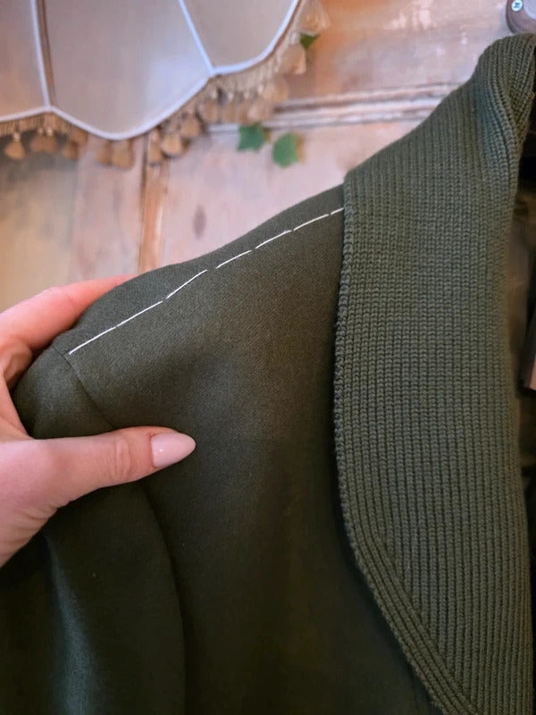 Bottega Veneta Olive Wool Blazer Detachable Ribbed Knit Shawl Collar 44"