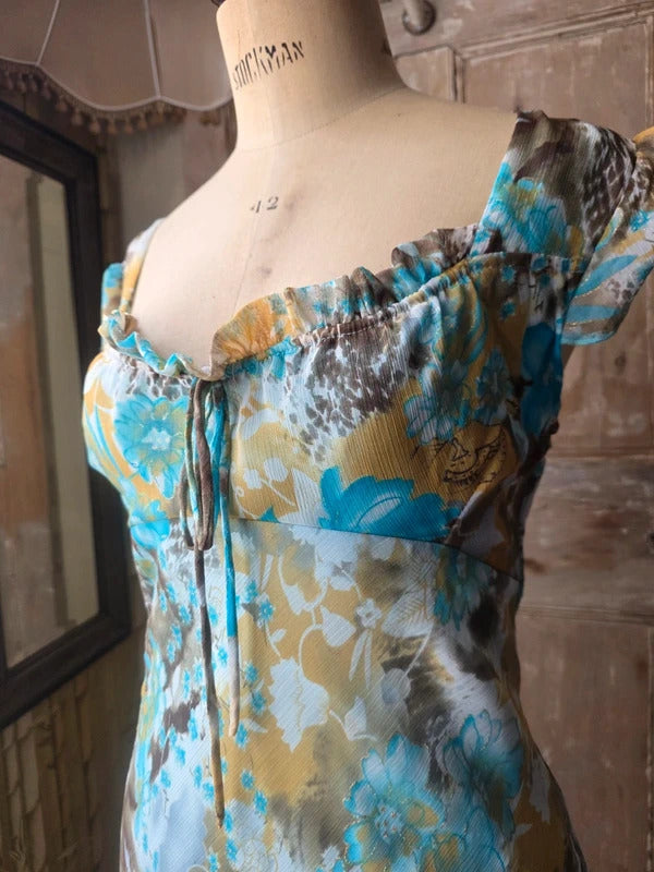 Vintage Fairycore Y2K Multicoloured Floral Dress | Made in Italy | Whimsical Summer Dress | UK 10/12