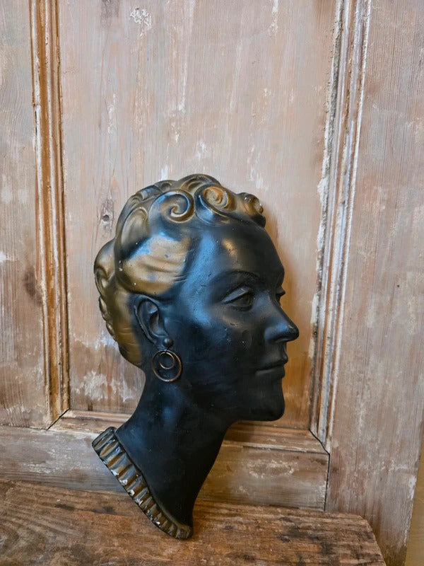 Vintage Art Deco Style Chalkware Female Bust – 1930s/40s Wall Mask