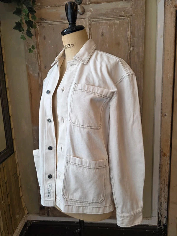 Vintage-Style 1950s White Denim Chore Jacket – NEXT