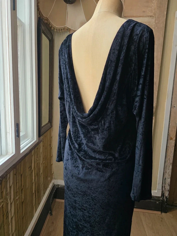 Antique Vintage 1930s Art Deco Black Backless Dress