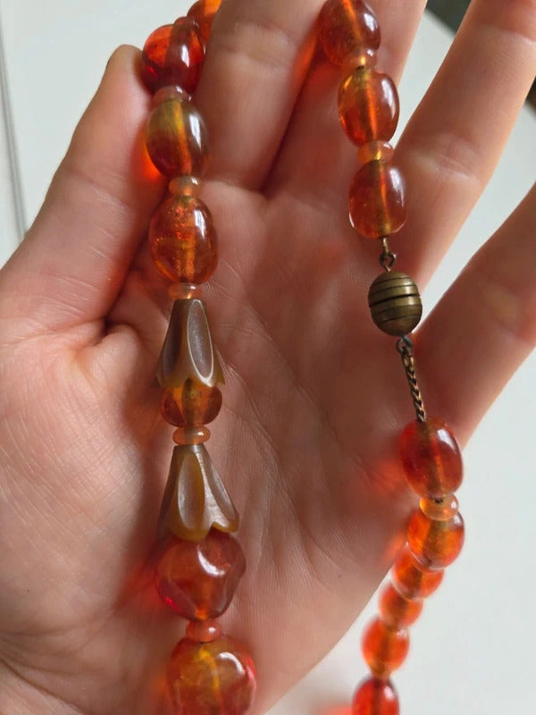Vintage Louis Rousselet Glass & Carved Horn Necklace
