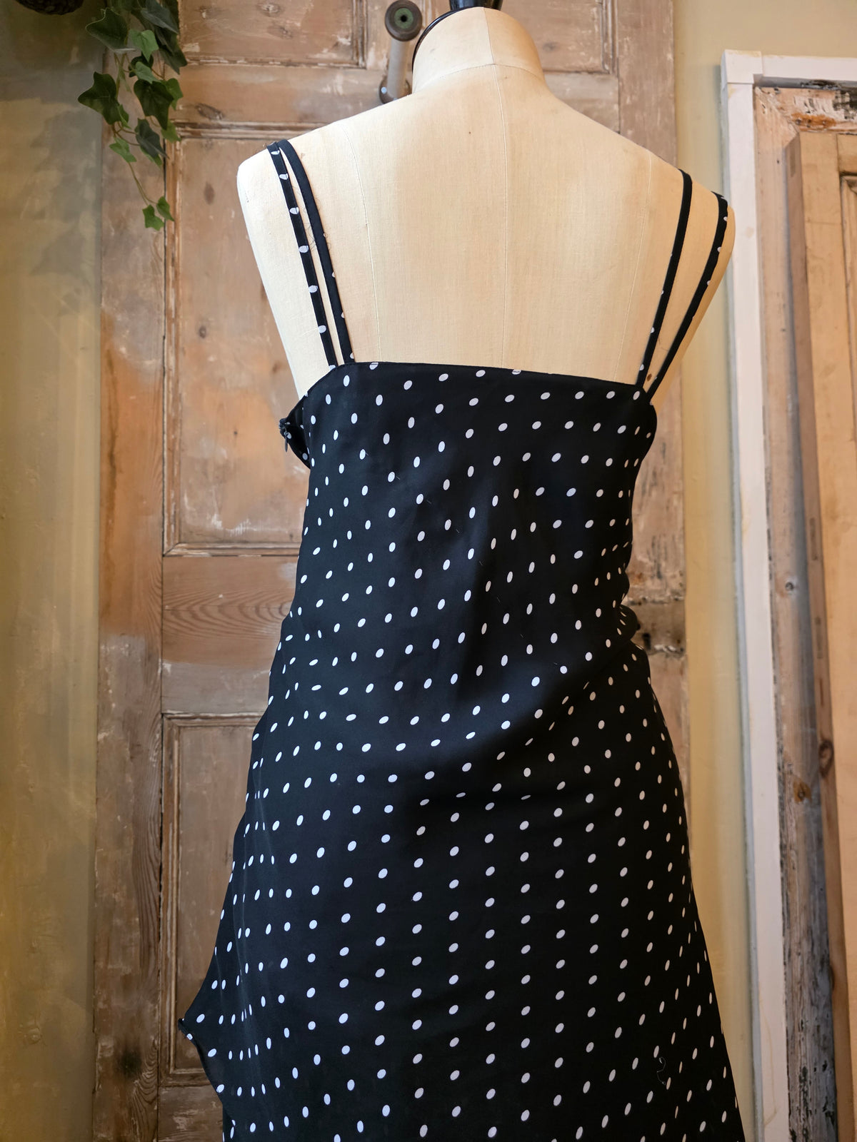 Vintage Y2K polka dot strappy black dress - fairy core-  UK12/14