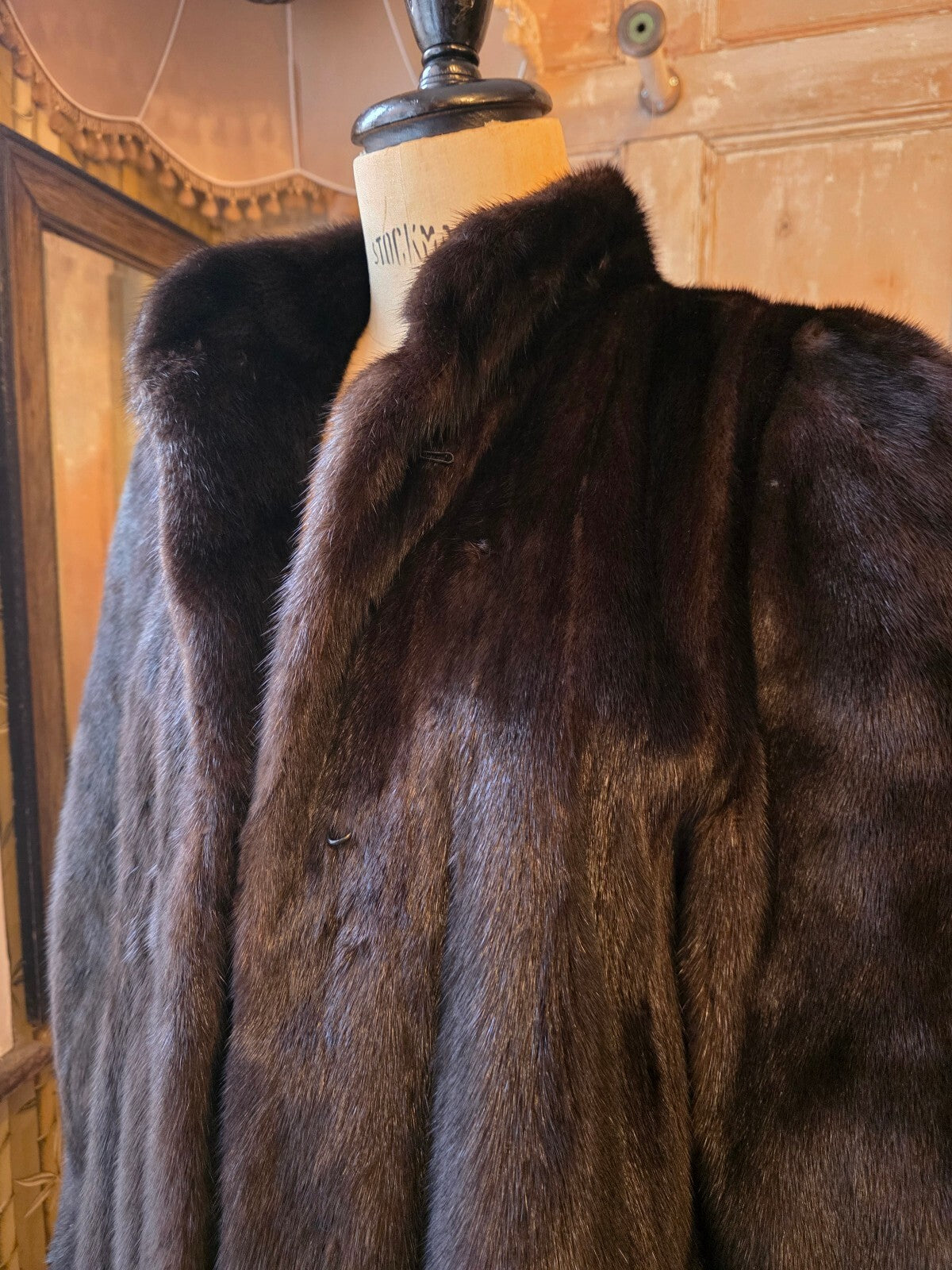 Vintage 1980s Black Ranch Mink Fur Coat Full Length Real Fur Luxury