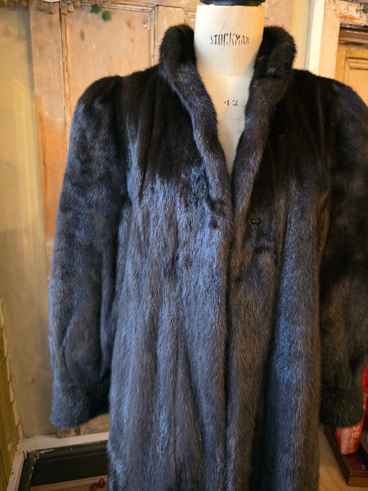 Vintage 1980s Black Ranch Mink Fur Coat Full Length Real Fur Luxury