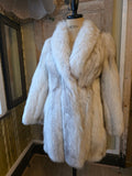 Vintage 1980s White Arctic Fox Fur Coat Scalloped Hem Real Fur UK 8 10