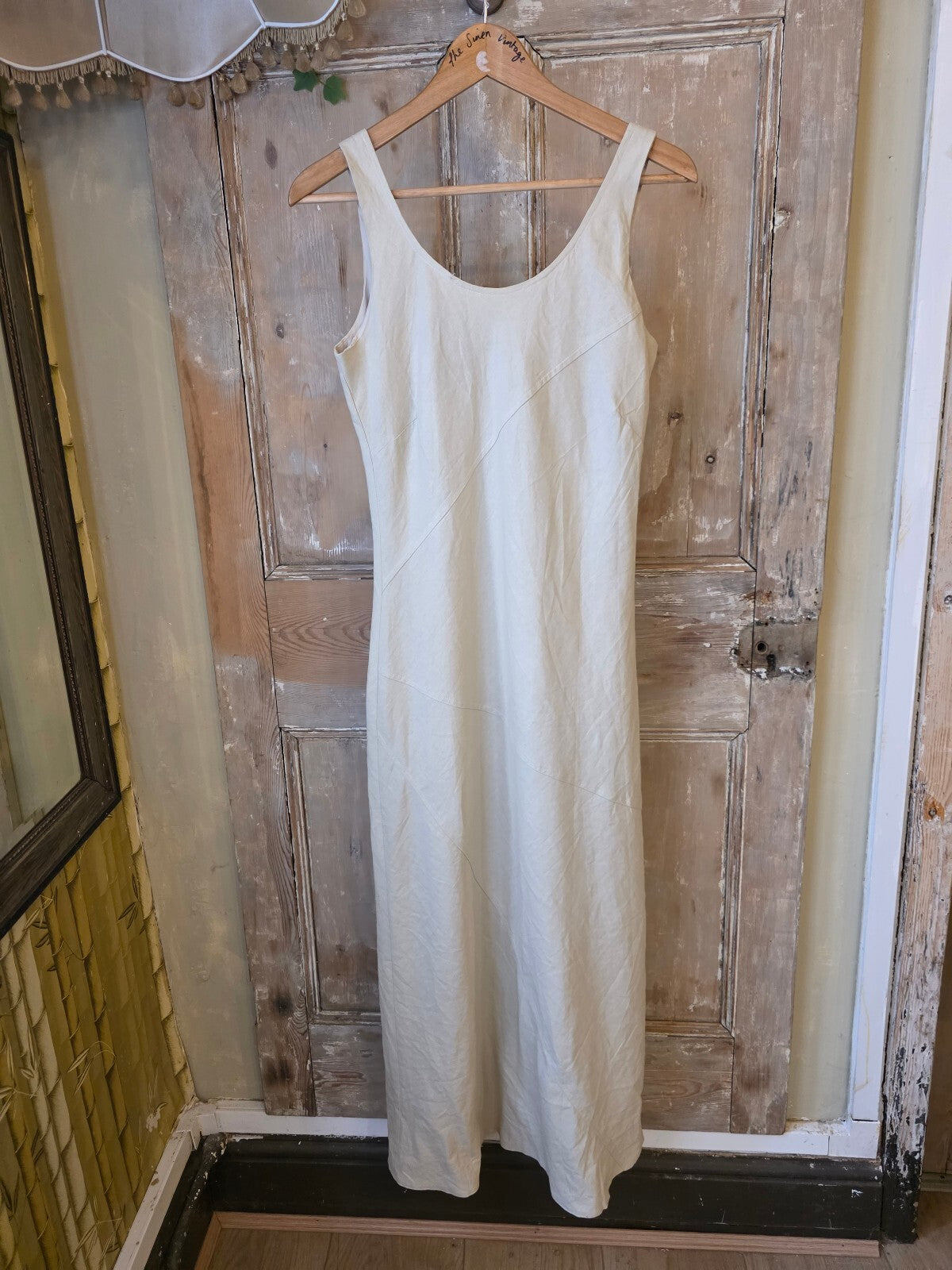 Vintage Y2K e-vie Linen Maxi Dress | Cream Bias-Panel Slip | Ankle Length | UK8 pietra