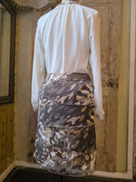 Load image into Gallery viewer, Vintage Y2K Betty Barclay Tiered Camo Skirt pietra| Chiffon Overlay | Grey Print | W30"
