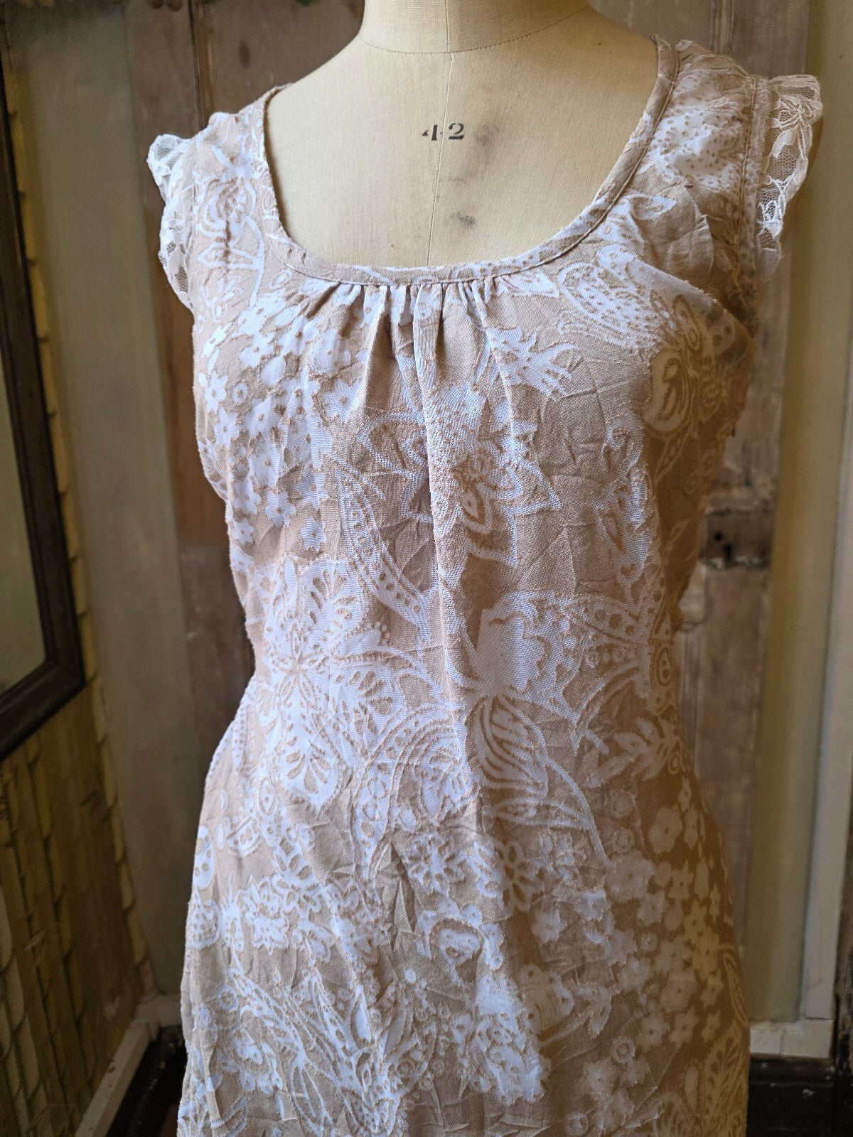 Vintage Y2K Antonio Riveria Lace Overlay Dress | Fairycore Cottagecore | Cream & Nude | UK 10