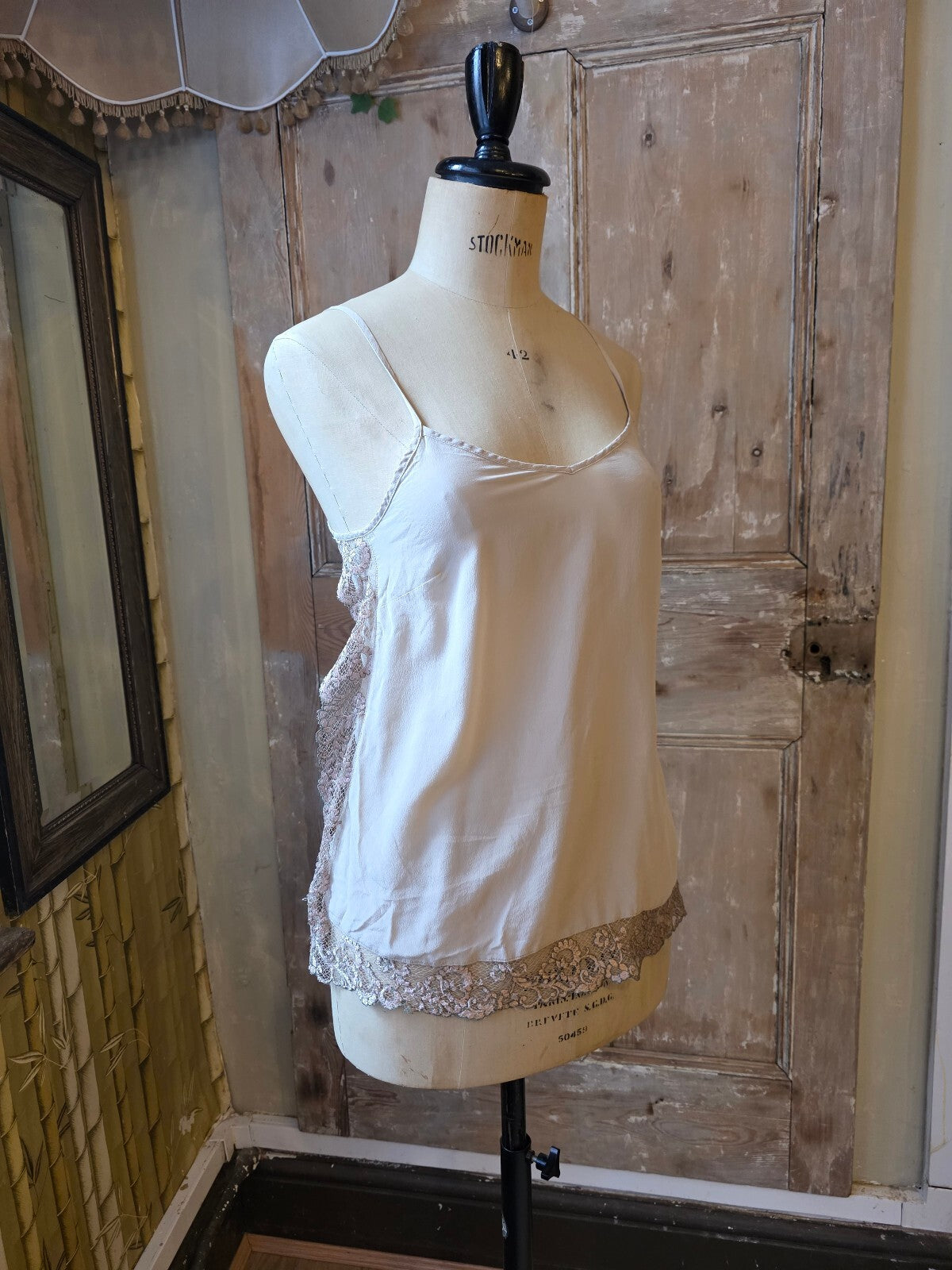 Vintage Y2K Intimissimi Silk & Lace Cami | pietra vory Slip Top | Size M