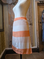 Load image into Gallery viewer, Vintage Handmade Orange Silk Skirt | Colour Block Stripe | Kick pleats | W34" pietra
