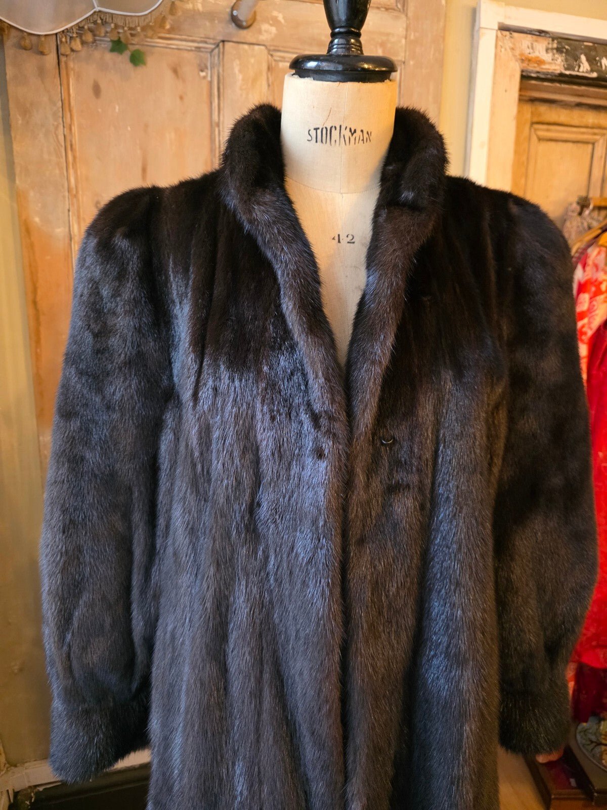 Vintage 1980s Black Ranch Mink Fur Coat Full Length Real Fur Luxury