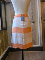 Load image into Gallery viewer, Vintage Handmade Orange Silk Skirt | Colour Block Stripe | Kick pleats | W34" pietra
