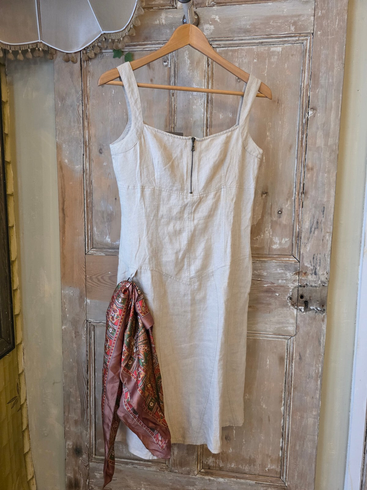 Vintage Y2K NEF Linen Utility Dress | Structured Panelled Shift | UK 6/8 pietra