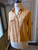 Load image into Gallery viewer, Vintage 1980s Classic Essentials Silk Blouse | Caramel Utility Shirt | UK 12
