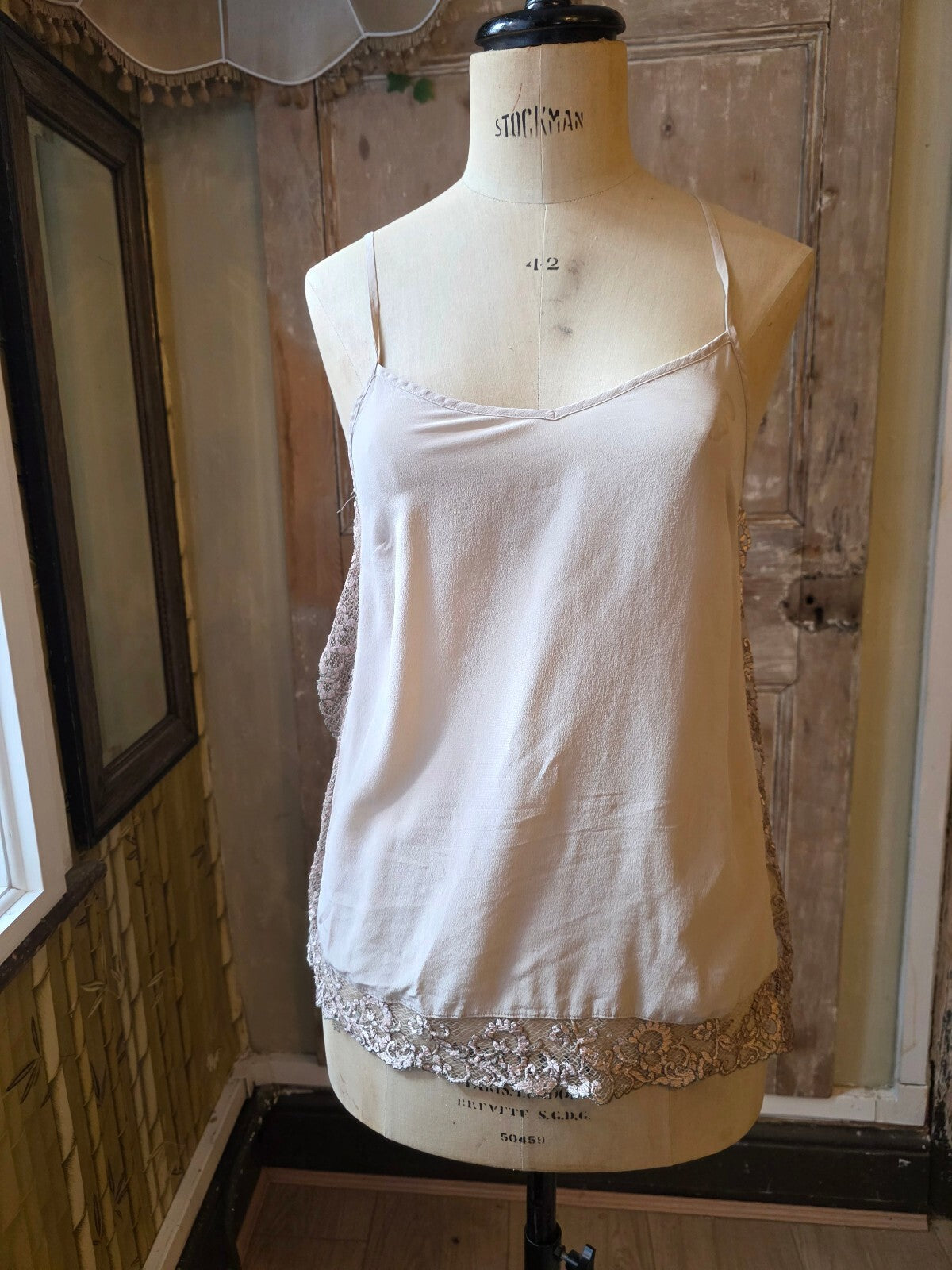 Vintage Y2K Intimissimi Silk & Lace Cami | pietra vory Slip Top | Size M